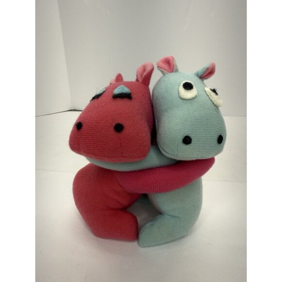 Vintage Knickerbocker Embracebles Pink And Blue Hugging Hippos Stuffed Animal - Picture 1 of 8